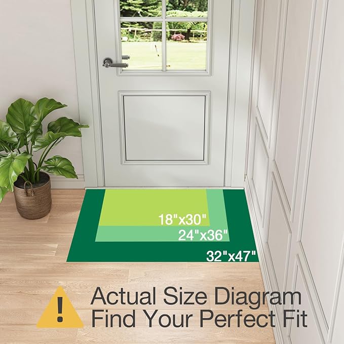 LUMI Indoor Thin Door Mat, 18x30 Washable Small Inside Doormat, Non Slip Low Pile Oriental Floor Carpet, Vintage Distressed Area Rug for Front Door,Entrance,Bedroom, Celadon