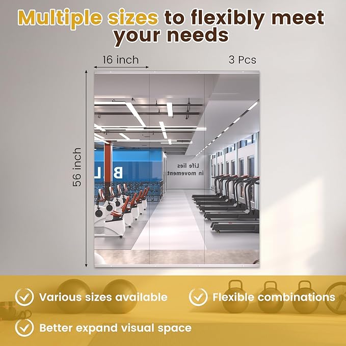 LOAAO Gym Mirror, 55.91"x16.54"-3 PCS Mirror for Gym, Flexible Combination, Tempered Glass, Gym Wall Mirror for Home Gym, Dance Studio, Yoga Room, Garage Gym, Workout Room