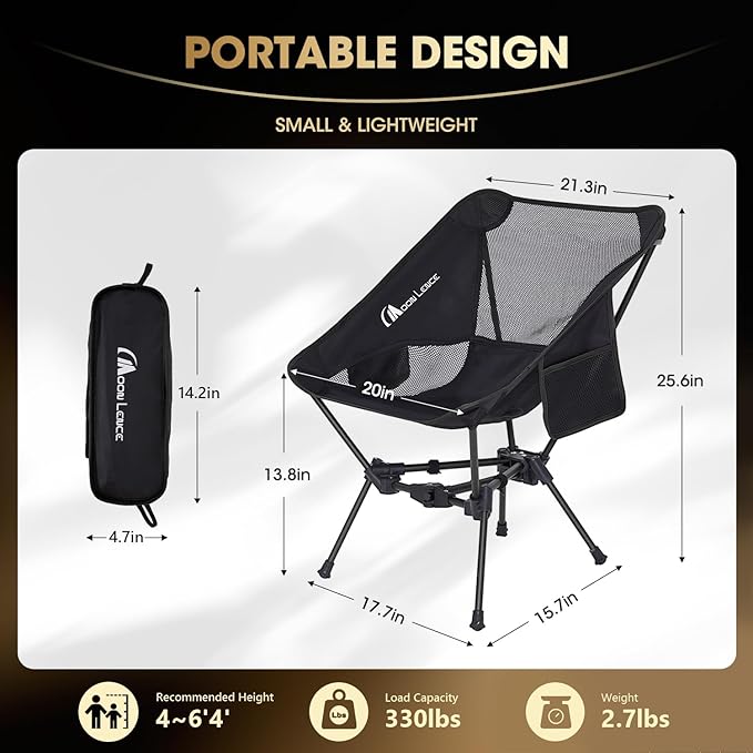 MOON LENCE Portable Camping Chair Backpacking Chair - The 4th Generation Ultralight Folding Chair - Compact, Lightweight Foldable Chairs for Hiking Mountaineering Beach