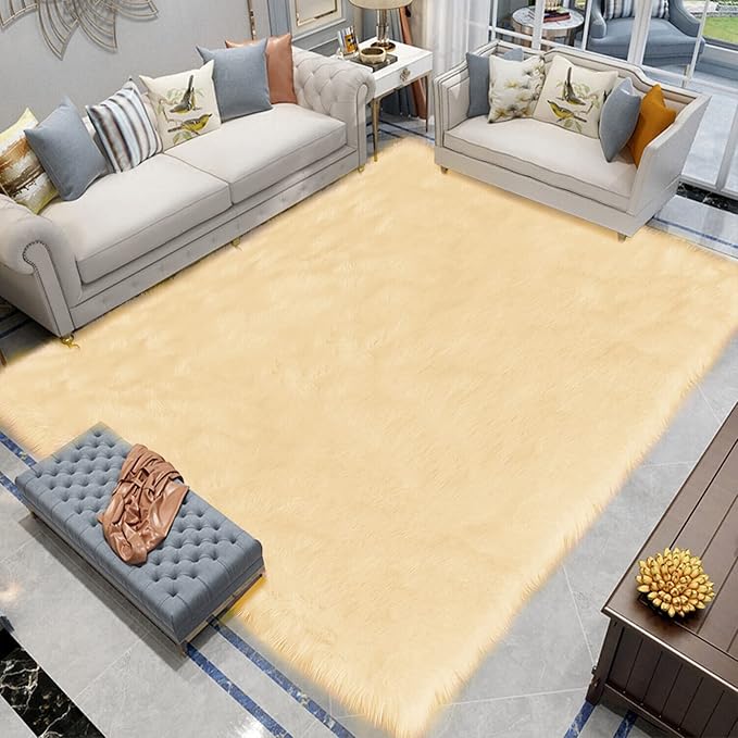 Latepis Large Area Rugs Yellow 6.7X10 Fluffy Shag Rugs Washable Faux Fur Rug for Living Room Plush Soft Fuzzy Rug for Bedroom Playroom Home Decor Rectangle