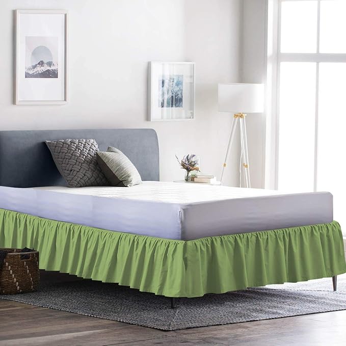 Ruffled Bed Skirt (Twin, Sage) 18 Inch Drop Dust Ruffle with Platform, 100% Cotton 600 Thread Count Fabric, Gathered Styling, Available in All Bed Sizes and 23 Colors - Bedskirt