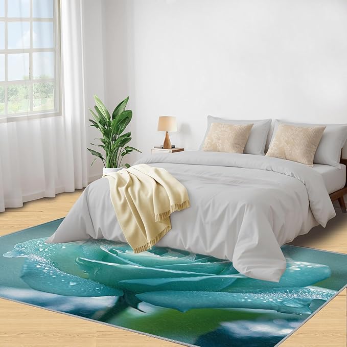 2x3 Blue-Rose Rugs for Entryway - Realistic Florals Small Area Rugs, Flowers Laundry Room Carpet Non Slip Accent Throw Rug for Bathroom Kitchen Sink Front Door
