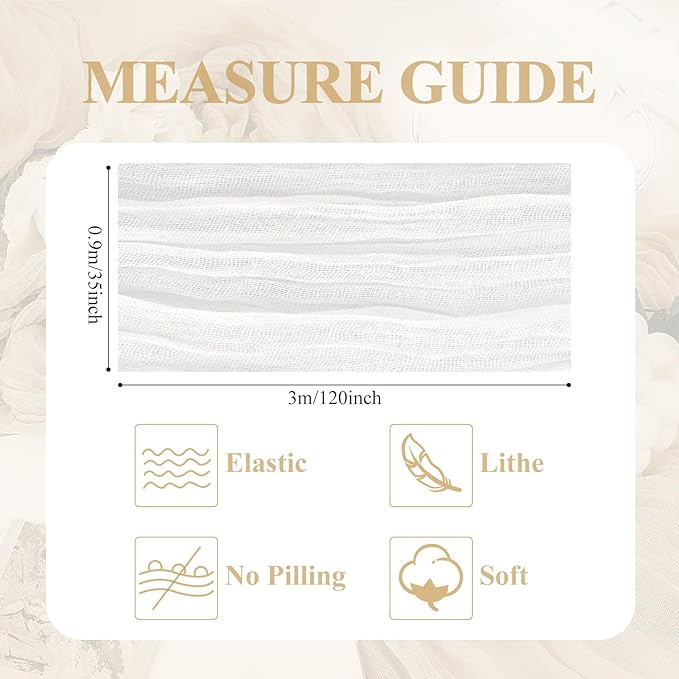 Asee'm Cheesecloth Table Runner Valentine's Day120 Inches Long Ivory Boho Gauze Cheese Cloth Runner 10FT Rustic Sheer Spring Table Runners for Easter Wedding Party Baby Shower Decoration