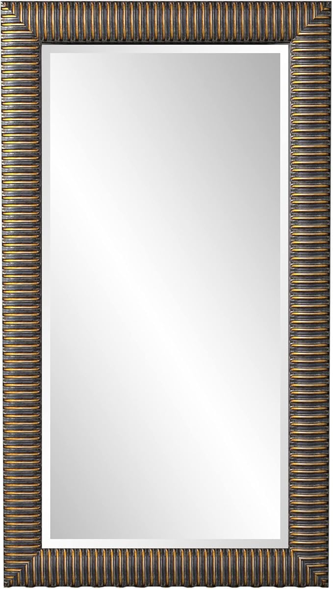 Howard Elliott Collection Alexander Leaning & Standing Full Length Oversized Mirror, Traditional Antique Bronze Wall Mounted Floor Mirror with Wood Frame, for Home, Living Room & Bedroom, 82 x 46 Inch