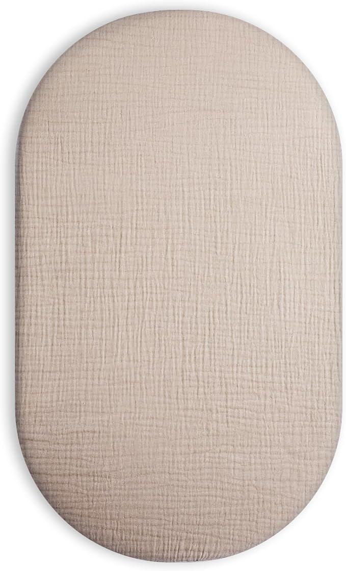 Bassinet Sheet for Baby Boy and Girl, Fitted Sheets for Rectangle, Oval, Hourglass Bassinet Mattress, Muslin Moses Basket Sheets with Neutral Style (Beige)