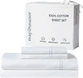 100% Natural Cotton Bed Sheets | 500 TC Single-Ply Sateen Weave Cal King Sheet Set | Breathable & Hypoallergenic Solid 4-Piece Bedding with Deep Pocket Fitted, Flat, Pillowcase | White