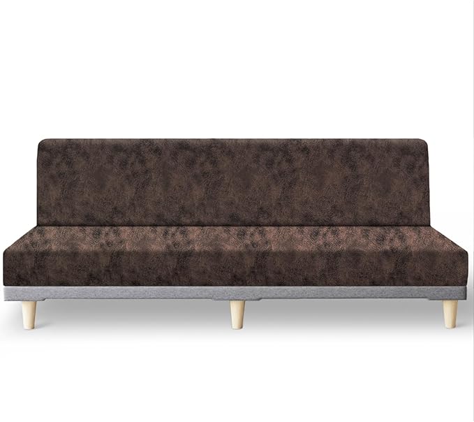 molasofa Leather Like Stretch Futon Slipcover Armless Futon Bed Sofa Cover Furniture Protector with Elastic Bottom, Soft and Washable Futon Cover for Sofa Bed Stay in Place（X Larger，Beige）