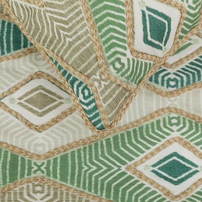 The HomeCentric King/Queen/Twin Green Designer King 90"x18" Bed Runner Without Pillow Cover, Aztec, Jute Embroidery, Quilted, Tassels, Jute, Moroccan & Tribal Bed Scarf Cotton Fabric - Chantico