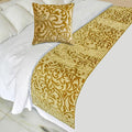 The HomeCentric King/Queen/Twin Beige Gold Decorative Bed Runner CA King 86"x18" Bed Runner with Two Pillow Cover, Cut Velvet, Beaded Bed Scarf on Velvet Fabric - Serene Symphony