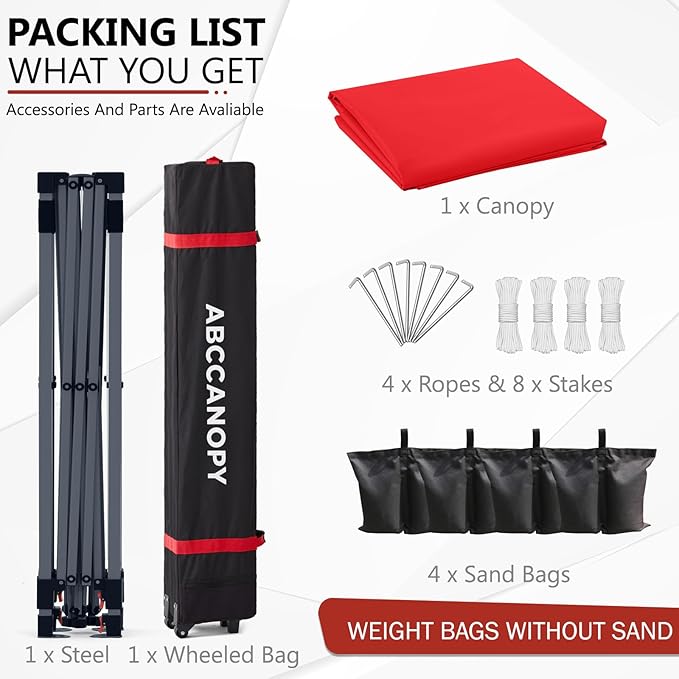 ABCCANOPY Outdoor Pop up Canopy Tent, 8x8 Instant Portable Canopy for Camping, Beach, Backyard, Red