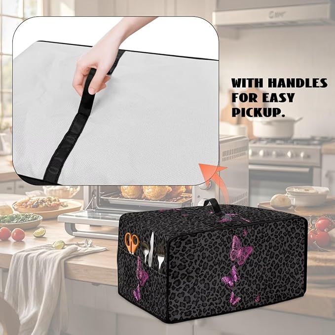 Butterfly Leopard Print Microwave Oven Dust Cover Heavy Duty Microwave Oven Cover Foldable Dust-Proof Kitchen Machine Covers Case Protections for Toaster Oven, M