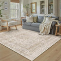 5x7 Washable Beige Area Rug Vintage Living Room Bedroom Carpet Non-Slip Soft Low Pile Distressed Indoor Throw Rug for Dining Room Entryway Office