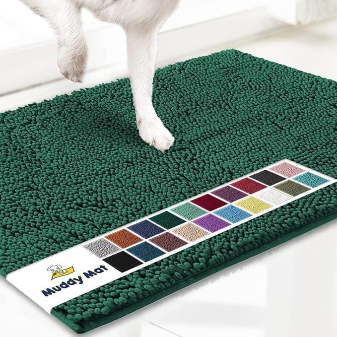 Muddy Mat® | Super Absorbent Door Mat Indoor, Microfiber Quick Dry Chenille Entryway Rug, Non-Slip Front Door Mat, Indoor Mats for Entryway, Machine Washable Pet Rug, Dark Green 24"x36"