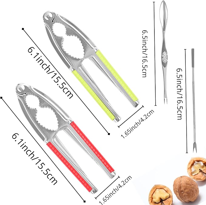 Loceast 6 Pieces Nut Crackers Heavy Duty Walnut Cracker with Non-Slip Handle Walnut Cracker for All Nuts with Forks Nutcracker Pecan Walnut Plier Clip Tool