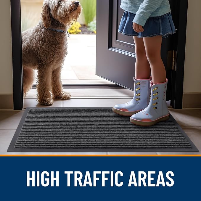 OLANLY Front Door Mat Indoor Outdoor Entrance, Waterproof Heavy Duty Doormat, Fade Resistant, Low Profile, Easy Clean Patio Porch Welcome Floor Mats for Entry, 71x30, Charcoal Grey