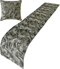 The HomeCentric King/Queen/Twin Grey Decorative Bed Runner Twin 53"x18" Bed Runner with Two Pillow Cover, Embroidery, Floral, Pearl Bed Scarf on Jacquard Fabric - Liana