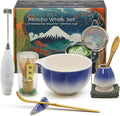 Matcha Whisk Set Incl. Ceramic Bowl With Spout, Whisk (Chasen), Stand, Bamboo Scoop, Sifter, Electric Frother, Tea Towel etc. 9 Pcs Matcha Making Starter Kit, Mottled Black