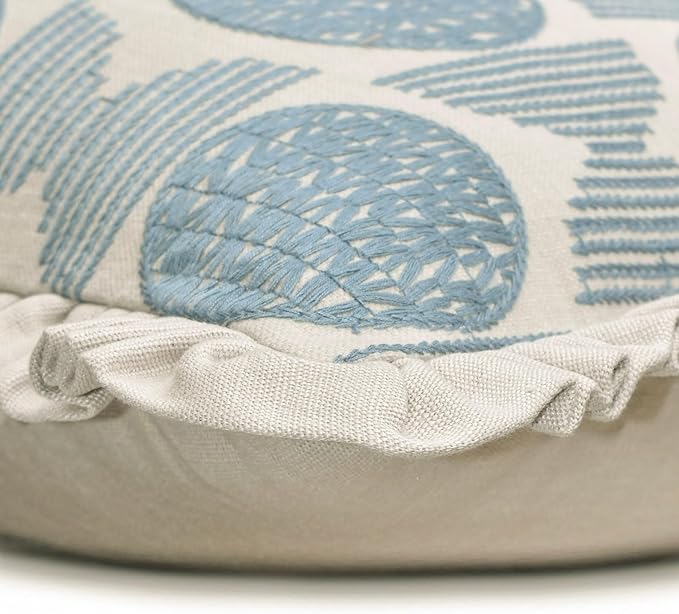 The HomeCentric King/Queen/Twin Blue Decorative Bed Runner Queen 74"x18" Bed Runner Without Pillow Cover, Embroidery, Ruffles Bed Scarf on Linen Fabric - Ellara Blue