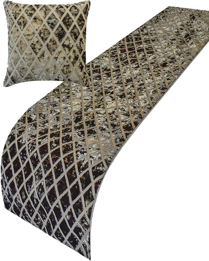 The HomeCentric King/Queen/Twin Grey Decorative Bed Runner Full 68"x18" Bed Runner with One Pillow Cover, Diamond Pattern, Velvet Cut Bed Scarf on Velvet Fabric - Grey Velvet Verve