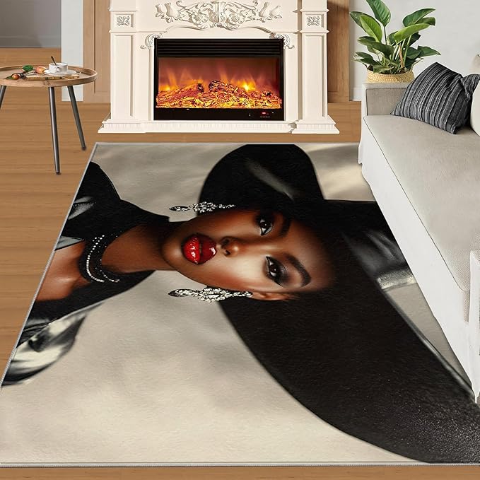 4x6 Fashionable Woman Cafe Rug - Modern Woman Rugs for Bedroom Aesthetic, Sexy Girl Soft Comfortable Non-Slip for Offie Bedroom Study Boy Girl Room Hotel Dorm