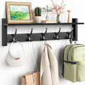 Optish Coat Rack Wall Mount with Shelf, 24 Inch Coat Hanger Walls Mounted, Hat Rack for Walls, Shelf with 5 Coat Hooks, Wall Hanger for Entryway (Black)