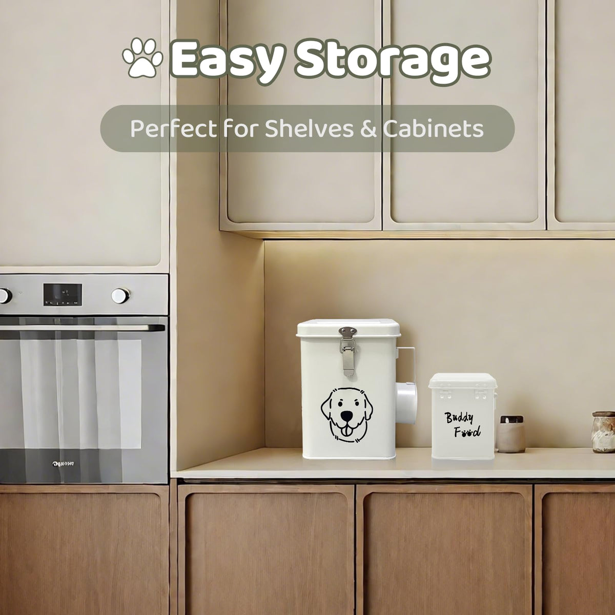 HHGFCLTRS Dog Food Storage Container Airtight Dog Treat Container Pet Food Storage Containers Dog Treat Jar Tinplate Dog Treat Bin White