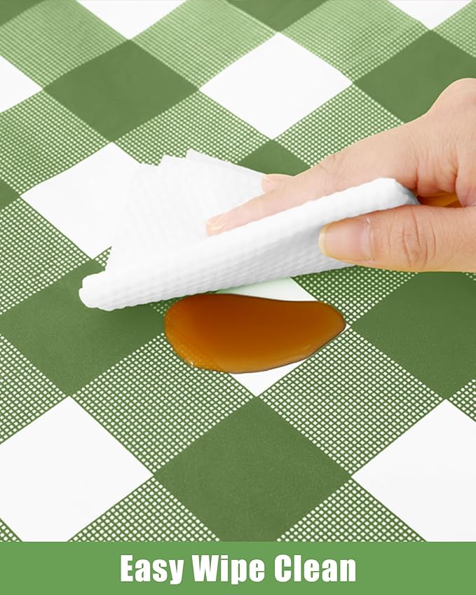 Smiry 20 Packs Gingham Disposable Table Cloth, 54 x 108 Inch Waterproof Plastic Tablecloth, Rectangle Sage Green and White Checkered Table Covers for Picnic, Birthday, Party
