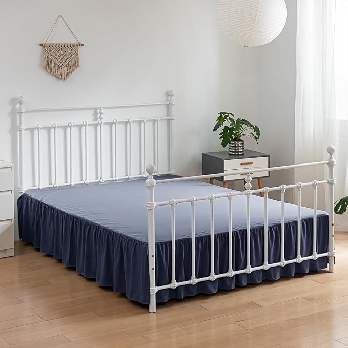 Bed Skirt Queen Size Ruffled Bed Skirt with Split Corners, 14 Inch Drop Dust Ruffle Bed Skirt with Platform,Blue