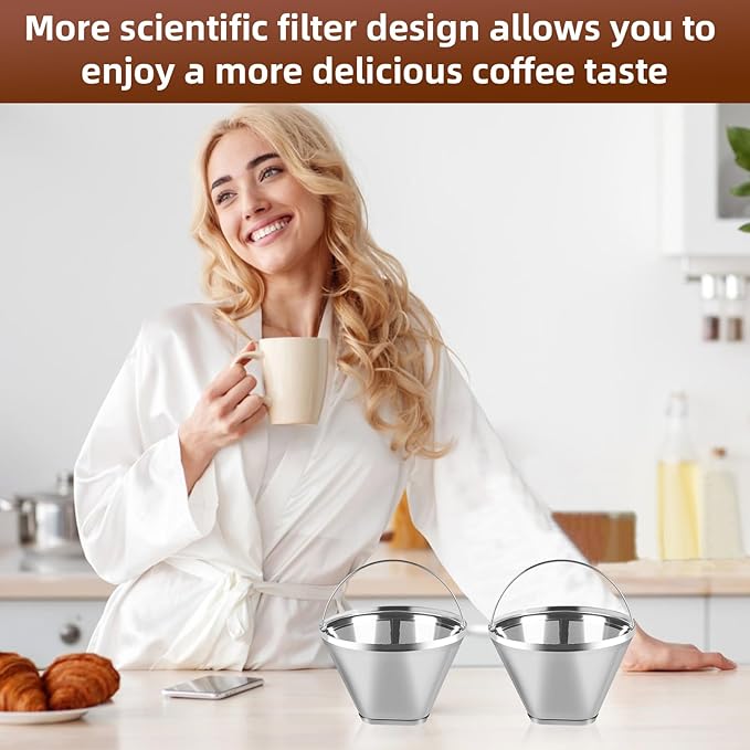 Bouaida 2Pk #4 Cone Reusable Coffee Filters, 304 Stainless Steel for Ninja