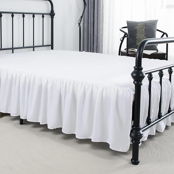 Bed Skirt Full Size Ruffled Bed Skirts with Split Corners, 15 Inch Drop Dust Ruffle Bed Skirt with Platform, White