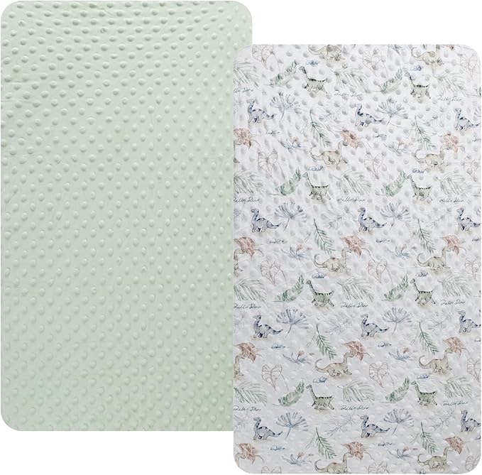 Dot Bassinet Sheet Set 2 Pack Stretch Fitted Cradle Sheets,Ultra Soft,Universal Fit Oval Rectangle Hourglass Pad/Mattress, for Baby Girls and Boys Light Green Dinosaur