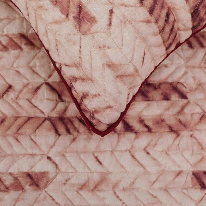 The HomeCentric King/Queen/Twin Maroon & Ivory Designer CA King 86"x18" Bed Runner Without Pillow Cover, Tie & Dye, Beaded & Quilted Bed Scarf on Cotton Fabric - Tie Dye Love