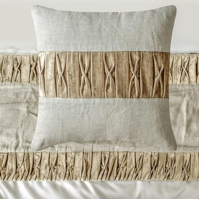 The HomeCentric King/Queen/Twin Brown Decorative Queen 74"x18" Bed Runner Without Pillow Cover, Patchwork, Pintucks Bed Scarf on Velvet Fabric - Cascade Pleats