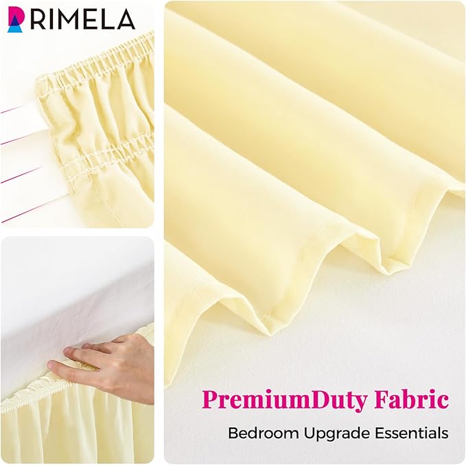 RIMELA Full Bed Skirt 15 Inch Drop, Wrap Around Elastic Bedskirt Solid Microfiber Luxury Hotel Quality Fabric, Easy to Install Machine Washable Wrinkle & Fade Resistant, Light Yellow