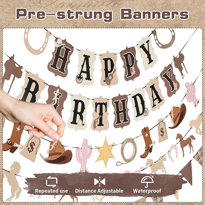 Horse Birthday Decorations,Pre-strung Horse Party Banners for Girls,Cowgirl Happy Birthday Decorations Western Horse Supplies Women