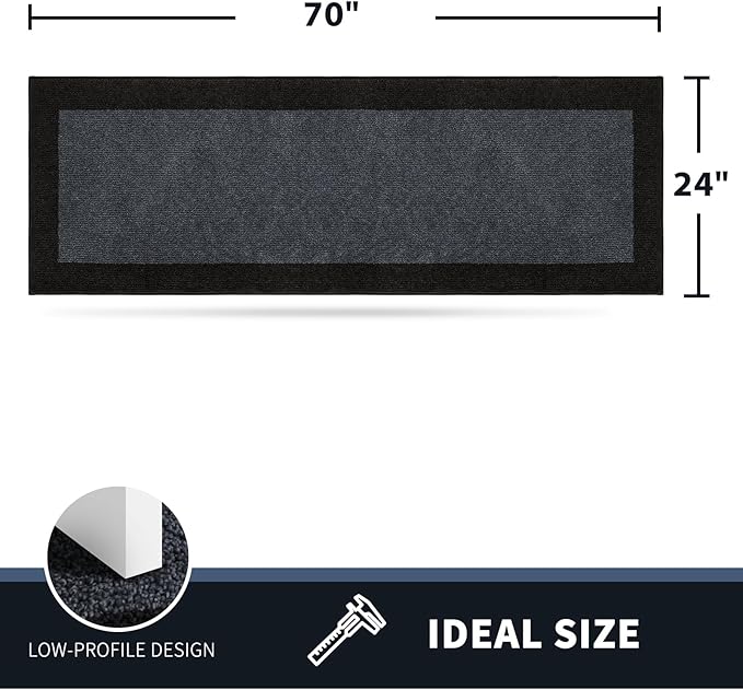 PURRUGS Dirt Trapping Door Mat 24" x 70", Non-Slip/Skid Machine Washable Entryway Rug, Shoes Scraper, Throw Rug, Super Absorbent Area Rug for Muddy Wet Shoes and Paws, Bluish Grey & Charcoal