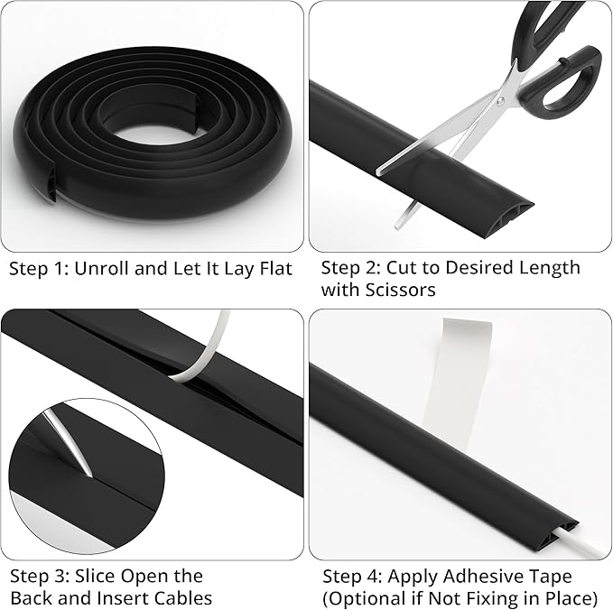 ZhiYo 10ft Cord Covers for Wires on Floor, Cord Hider Floor Hide Extension Cords, Soft PVC Cable Cover Cable Protector, Wire Cavity W0.62in H0.31in, White