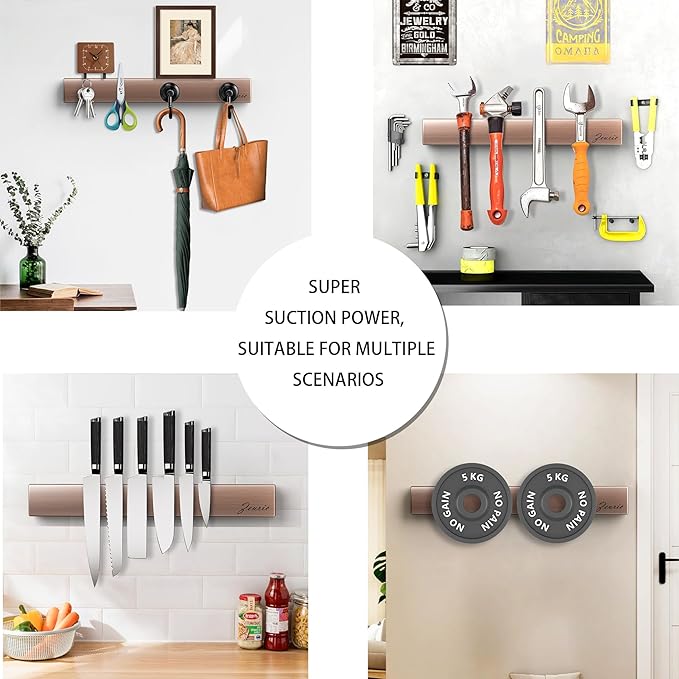 Zeuric 16 Inch Acacia Wood Magnetic Knife Holder Wall Mount - Heavy Duty Knife Magnet Strip for Refrigerator, Kitchen Cabinet & Countertop Storage