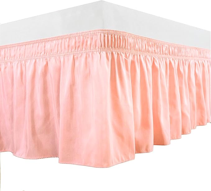 Peach Wrap Around Bed Skirts with 16" Drop - Three Sides Fabric Adjustable Elastic Dust Ruffle Silky Soft -600 TC Stretchy Bed Skirt-King XL(78"X 84") Peach