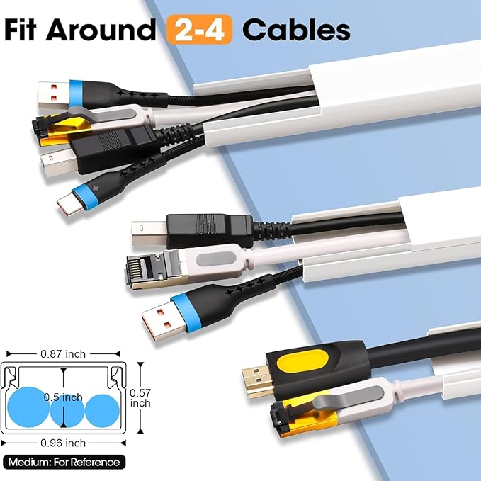 Cable Management ，315in PVC Cord Hider TV Cable Hider Wall，Paintable Cord Concealer for Hide Cords Wall Mounted，Wire Covers for Cords on Wall， L15.75*W0.95* H0.55in,White