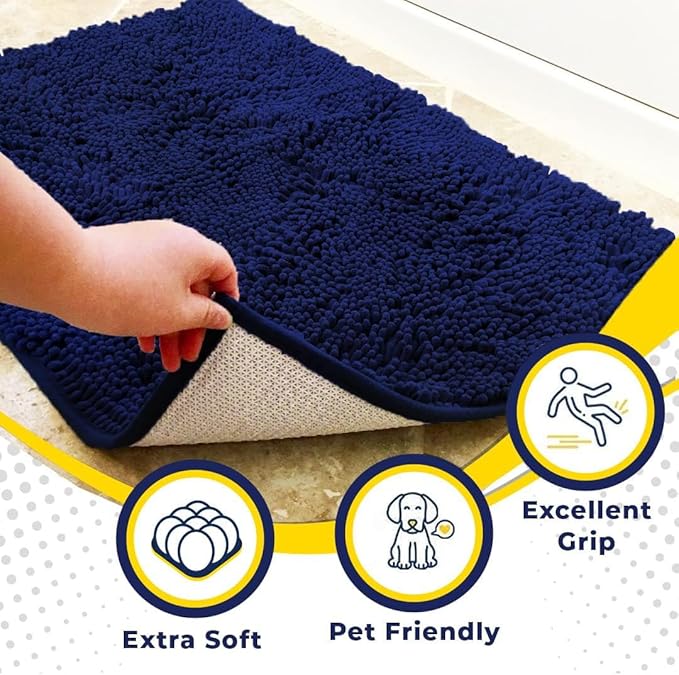 Muddy Mat® Original Dog Door Mat for Muddy Paws, Super Absorbent Microfiber, Non-Slip Washable Pet Rug, Quick Dry Chenille Entryway Carpet, Machine Washable Indoor Outdoor mat, Navy Blue 36"x120"