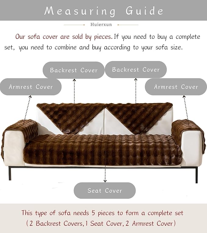 Faux Fur Couch Cover Fuzzy Soft Plush Thick Bubble Sofa Cover Luxury Sectional Couch Covers Luxury Anti-Slip Sofa Slipcover Washable Furniture Protector (Coffee,36"x47")