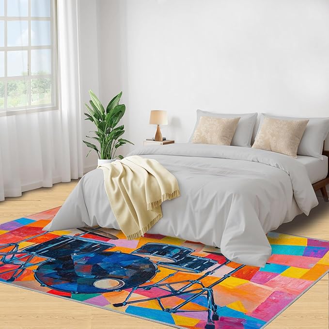 2x3 Drum Set Rugs for Entryway - Abstract Art Small Area Rugs, Pop Art Laundry Room Carpet Non Slip Accent Throw Rug for Bathroom Kitchen Sink Front Door