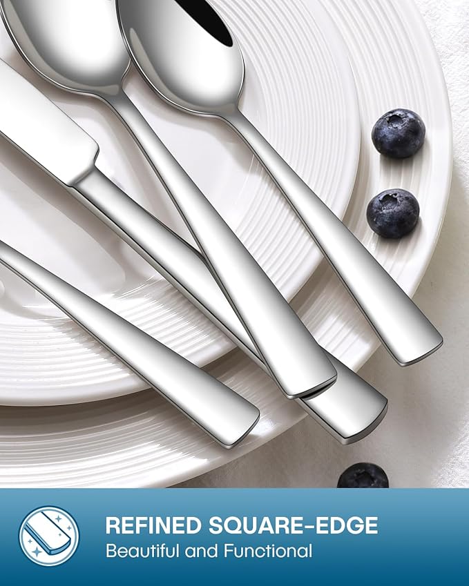 Stapava 60 Piece Silverware Set, Food-Grade Stainless Steel Flatware Sets for 12 Mirror Polished Cutlery Utensil Sets Include Dinner Knives Spoons and Forks Set Dishwasher Safe for Home Restaurant