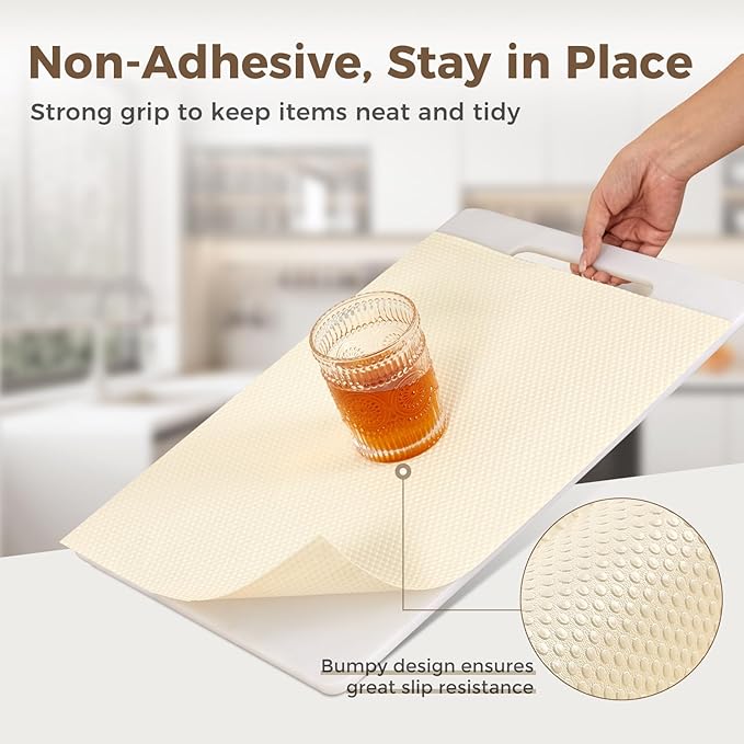 100% EVA Shelf Liner for Kitchen Cabinet, 12" x 360" Drawer Liners Non Adhesive Non Slip Waterproof Plastic Paper, Dresser Pantry Bathroom Refrigerator Protector, Cream