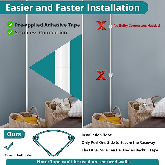 ZhiYo 85in Corner Cable Concealer, Corner Cord Hider for One Cord, Wire Covers for Cords, Paintable Cord Cover, Cable Management Channel, Raceway for Wall, Floor Baseboard, Ceiling White