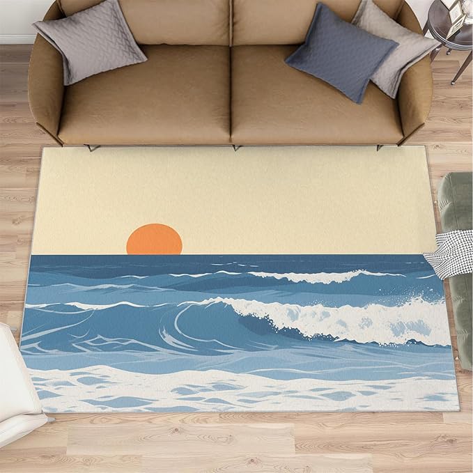 Boho Sun Area Rugs 5x8ft, Abstraction Deco Living Room Carpet, Minimalist Sunburst Decorative Carpet Protect Floor for Bedroom Men Office Hardwood Floors