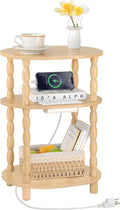 MaxSmeo End Table with Charging Station, Small Oval Side Table