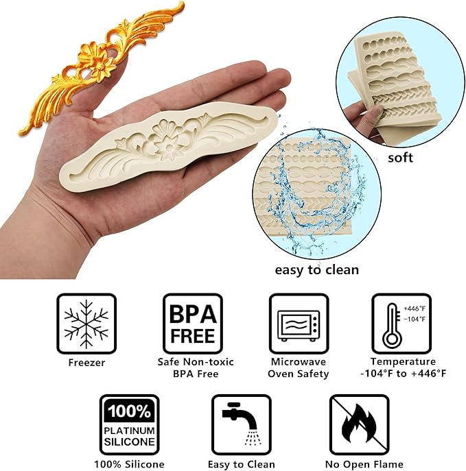 MUYULIN Pearl Fondant Molds, 3 Pack Silicone Pie Decoration Crust Mould, for Cake, Chocolate, Cupcake, Knit Rope, Game Pie, SugarCraft, Clay