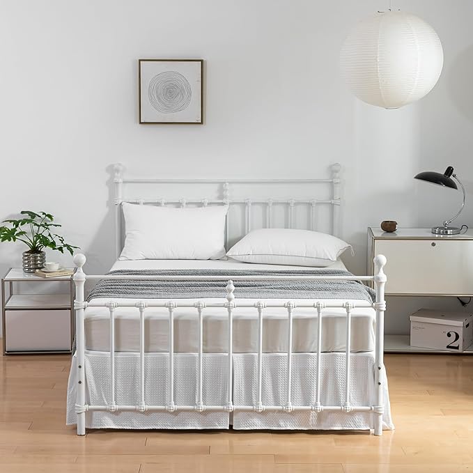 Bed Skirt King Size, Pleated Waffle Weave Bed Skirt with Split Corners, Tailored Dust Ruffle 18 Inch Drop Easy Fit, Machine Washable (White, King - 18" Drop)